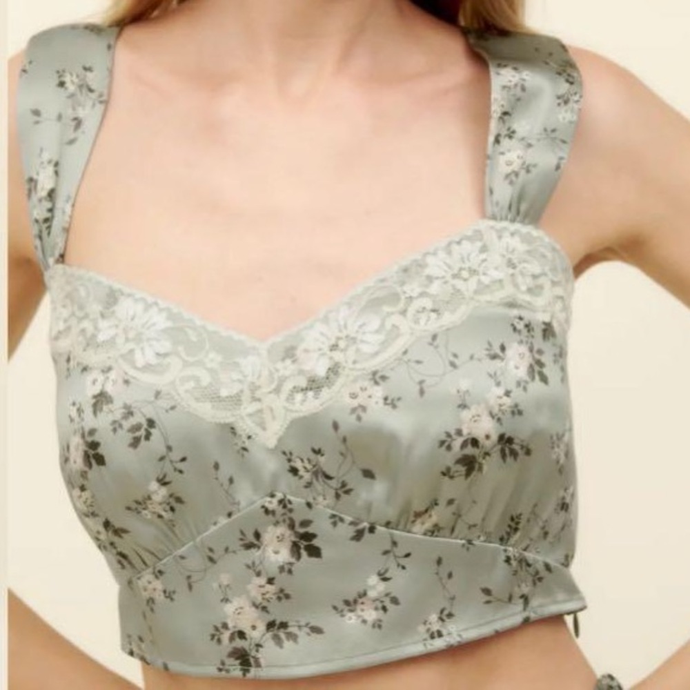 REFORMATION 100% Silk Top Beatrice Endive - Top Only- New never worn